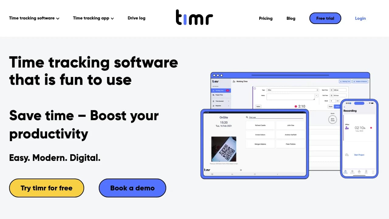 Screenshot der Website von Timr