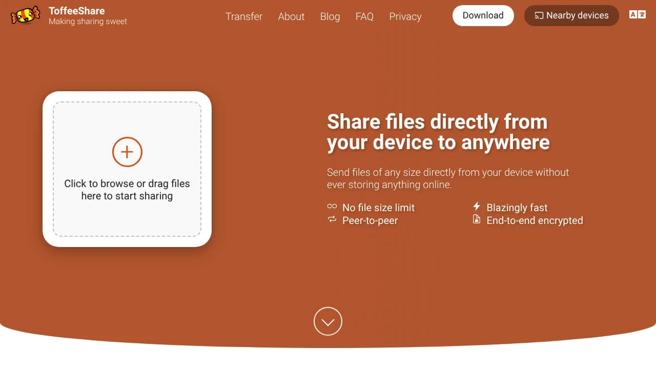 Screenshot der Website von ToffeeShare