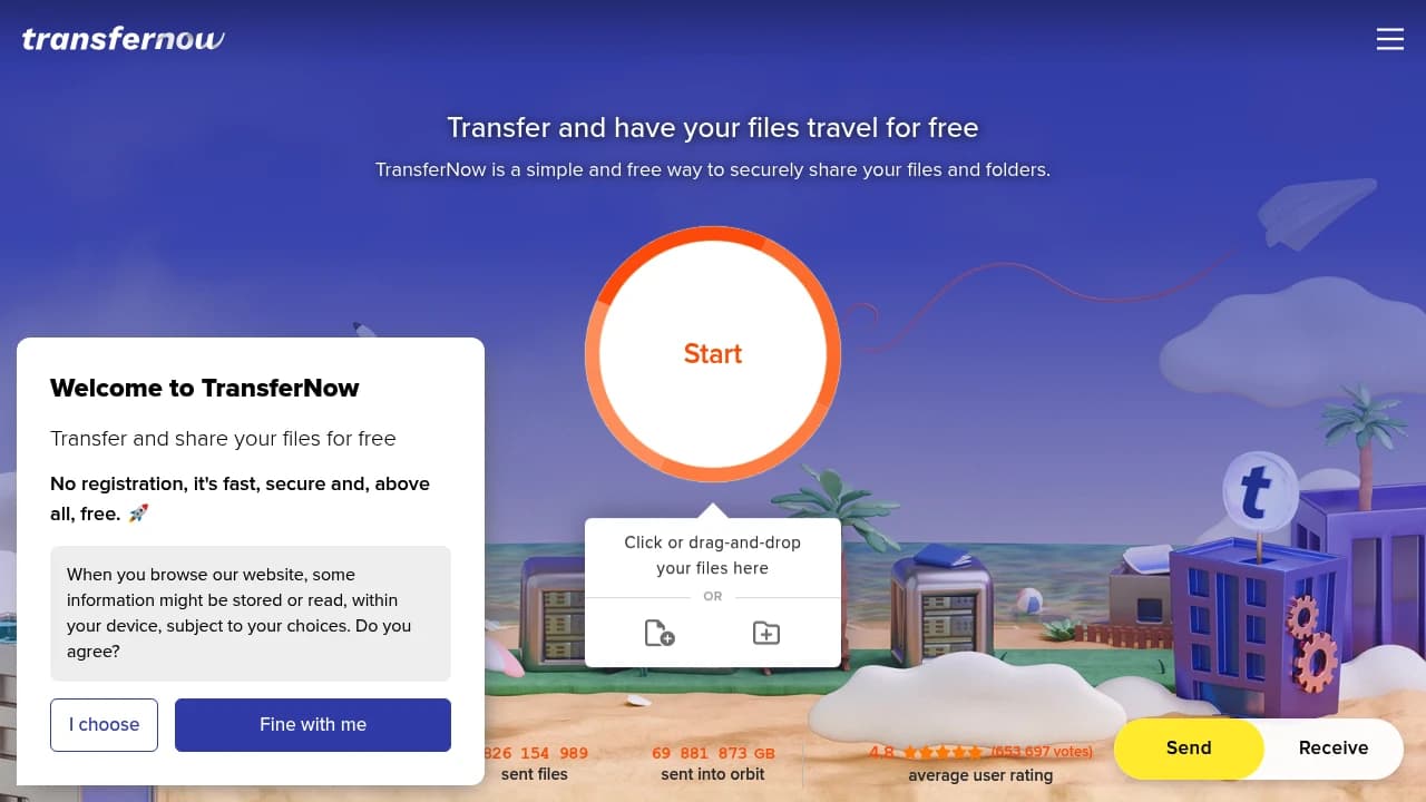 Screenshot der Website von TransferNow