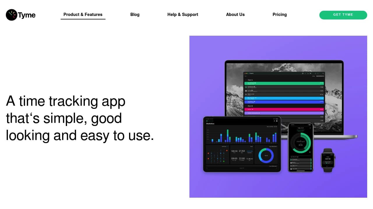 Screenshot der Website von Tyme