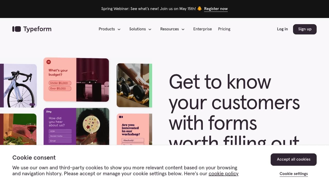 Screenshot der Website von Typeform