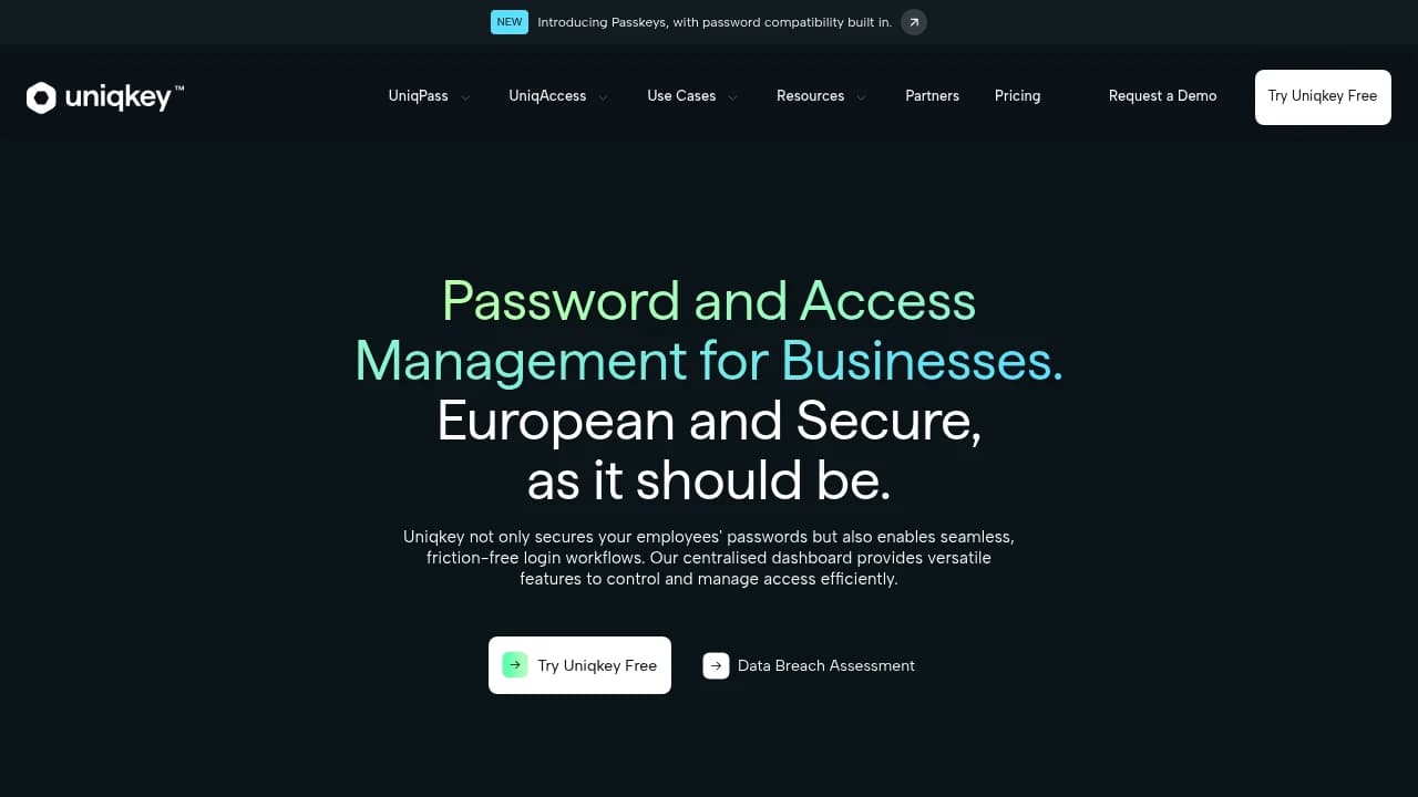 Screenshot der Website von Uniqkey