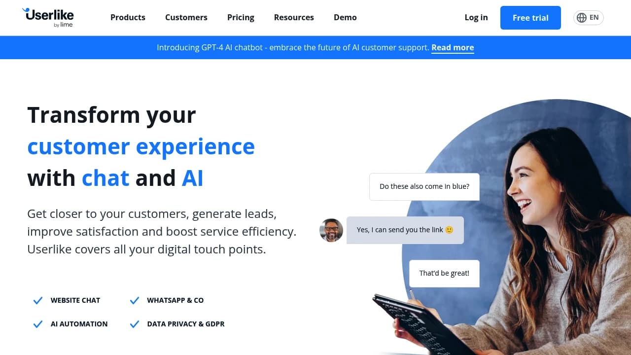 Screenshot der Website von Userlike