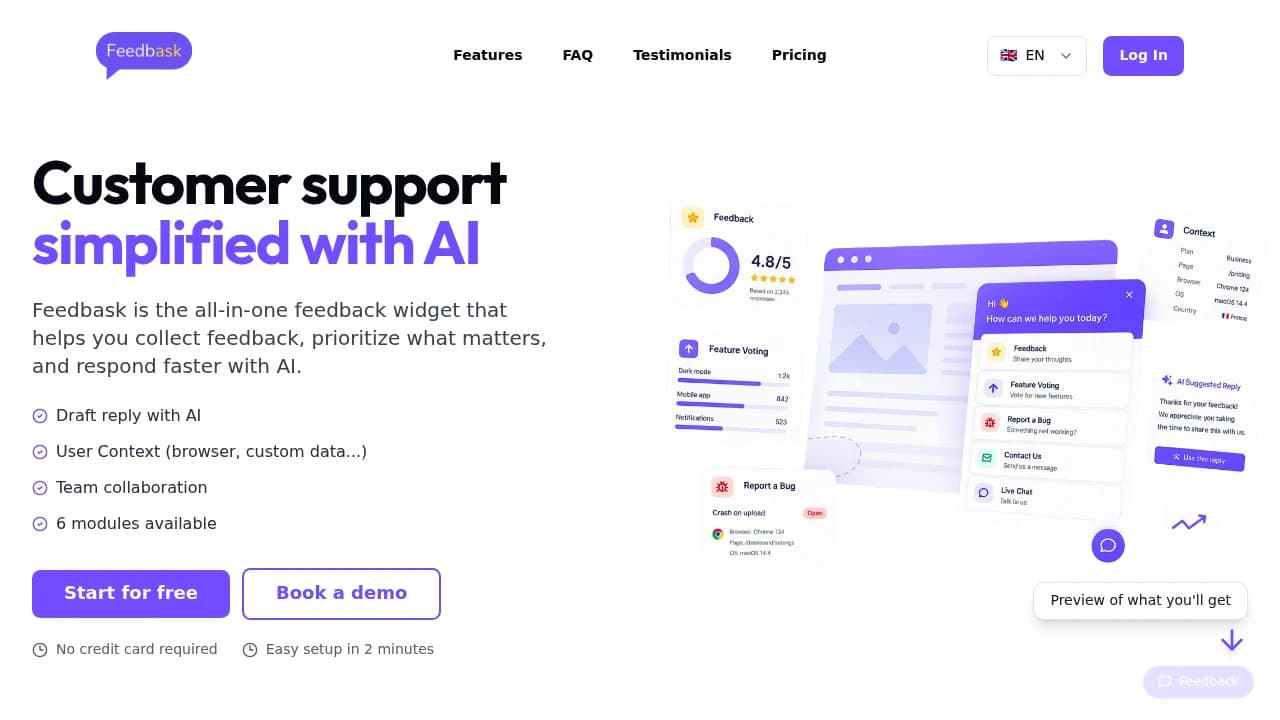 Screenshot of Feedbask website