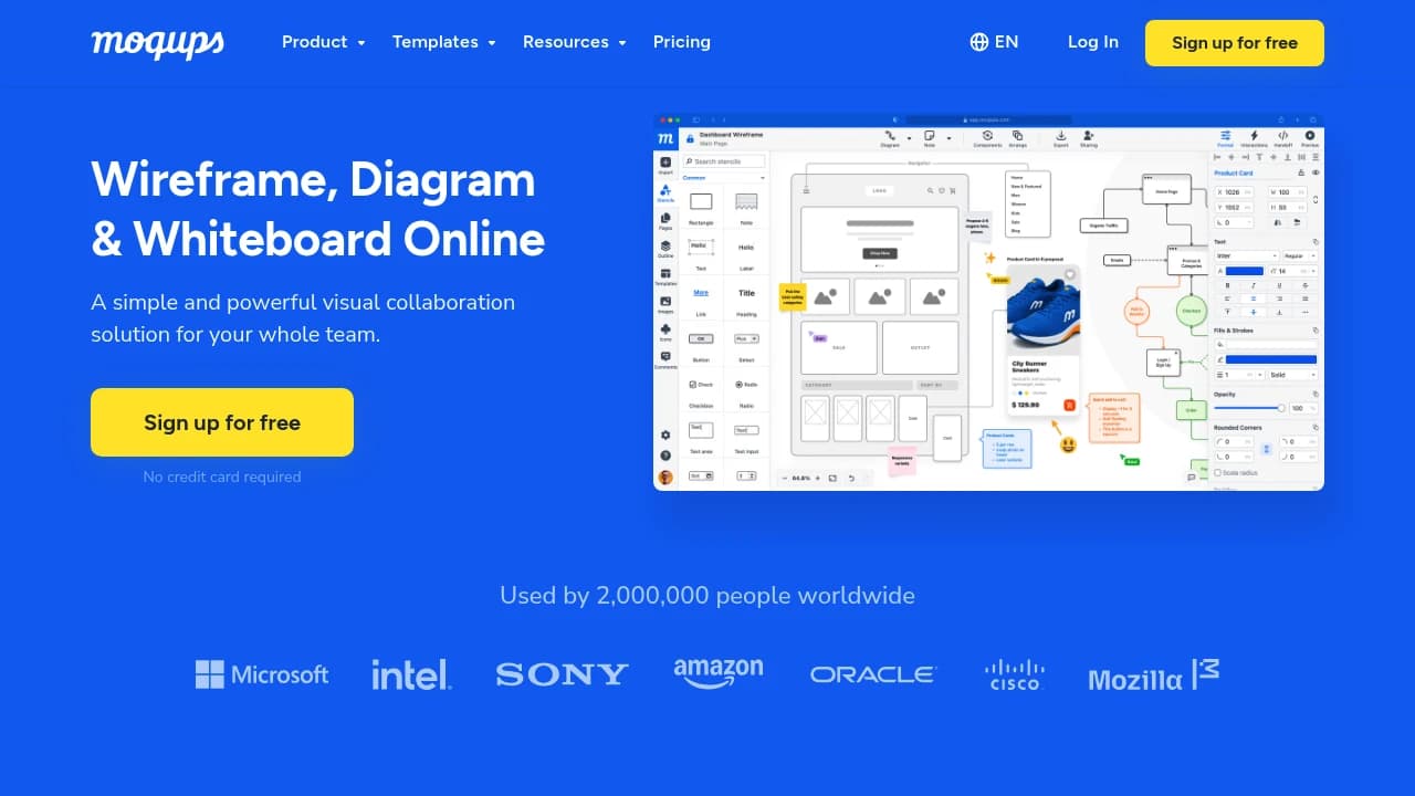 Screenshot of Moqups website