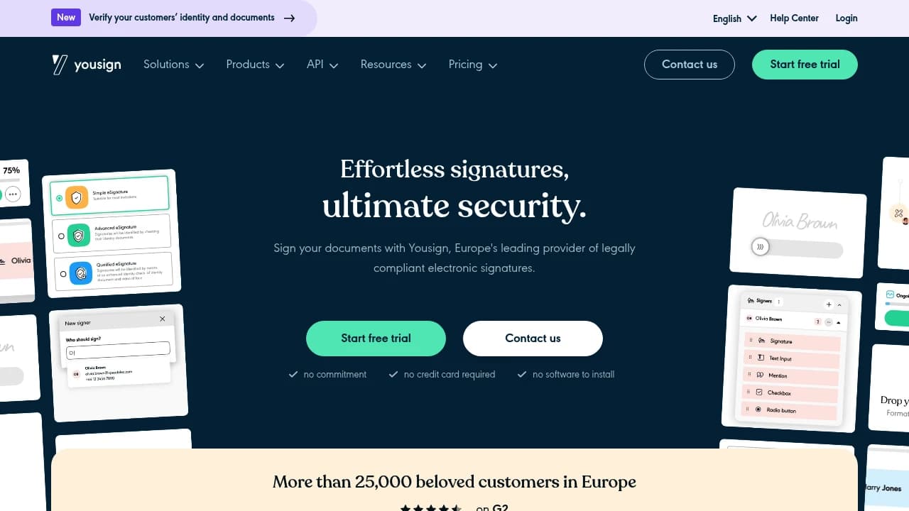 Screenshot der Website von Yousign