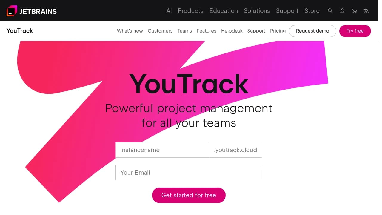 Screenshot der Website von YouTrack