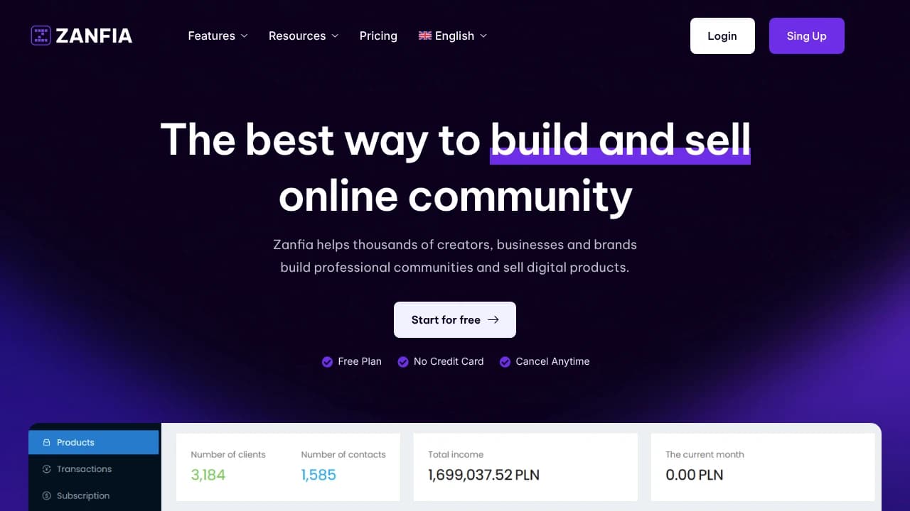Screenshot der Website von Zanfia
