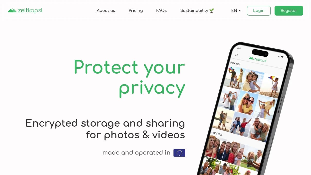 Screenshot der Website von zeitkapsl